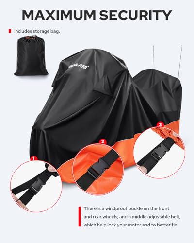 Benlari Waterproof Motorcycle Cover with Side Top Box Compatible with Harley Davidson Touring Ultra Limited Street Glide Road Glide Electra Glide Honda Outdoor All Weather Protection, 116" x 47" x 53" - size: XL(116" x 47" x 53"), style: Touring Ultra
