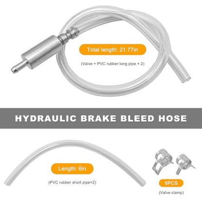 Sun Walker 2 PCS Brake Bleeder Hose, Hydraulic Brake Bleeder One Way Check Valve with Soft Tube & Clamp, Anti-Backflow Motorcycle Clutch Fluid Bleeding Hose Replacement Kit