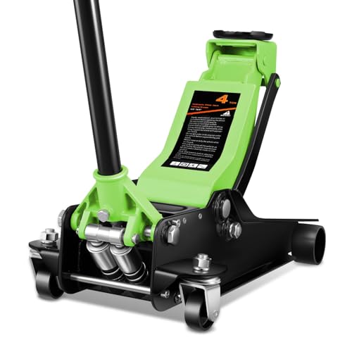 Auto Dynasty 4Ton Low Profile Floor Jack, Heavy Duty w/Dual Pistons, Green - color: Green, size: 4T Dual Pump