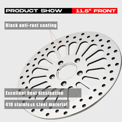 11.5'' 2 Piece Front Brake Rotor for Harley Davidson Touring Softail Sportster Dyna Early Super Glide,Mirror-Polished Vibration Proof Hardened Stainless Steel Rotors Motorcycle Models - size: 11.5'' Front*2