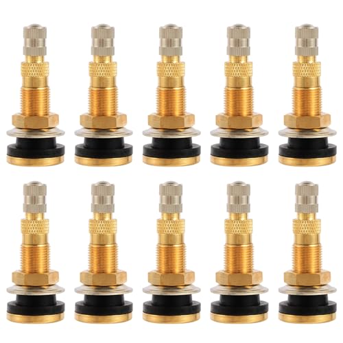 10 Piece TR618A Metal Valve Stems for Agricultural Equipment. Fits 0.618''+0.0157'' Valve Hole Dia, Length 1.99'', Brass Colour - size: TR618A 10pcs