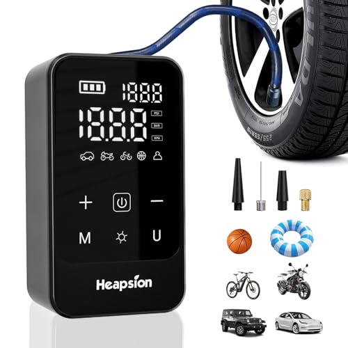Heapsion Tire Inflator Portable Air Compressor, LED Display & Auto Shut-Off, 5 Modes, 150PSI Cordless Air Pump with Digital Pressure Gauge for Car, Balls, Bike, Motorcycle, Car Accessories, Black - color: Black