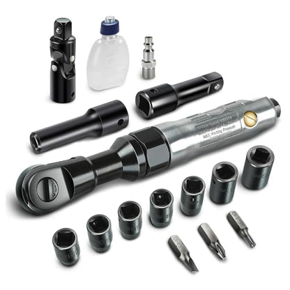 DNA MOTORING 17 PCS 1/2-Inch Air Ratchet Wrench Set 50 FT.-LB / 69 N.M Electric Ratchet Wrench Set for Repairs, Machinery Maintenance Assembly, W/Case, Sliver/Black, TOOLS-00529 - style: 17Pc Air Ratchet Wrench