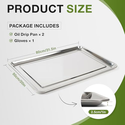 Stainless Steel Oil Drip Pan Set, 2 Pack, 23.6 × 15.7 × 0.8 in with Gloves - size: 31.5 × 19.7 × 1 in-2PCS