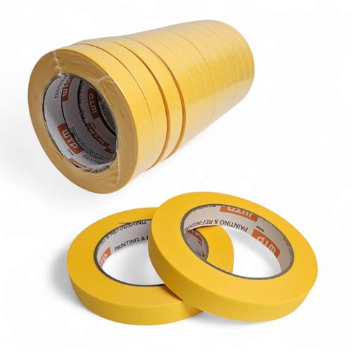 MTE18-12 Automotive Industry Masking Tape for Painting and Refinishing, Yellow Color, 3/4" Width, 55 Yards Length, Pack of 12 - High Temperature Resistant - No Residue