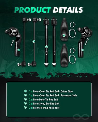 SCITOO 8pcs Front Tie Rod Kit for Mazda 3 2004-2009, 5 2006-2015