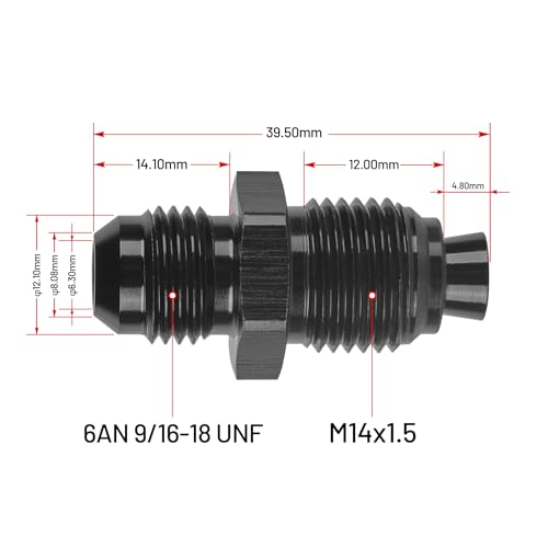 EVIL ENERGY 6AN Male Flare to M14x1.5 O Ring Seal Power Steering Adapter Fitting Connector Aluminum Black - size: 6AN to M14x1.5