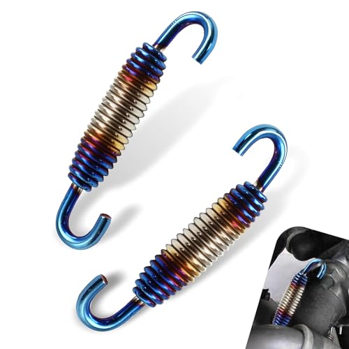 2 PCS Motorcycle Exhaust Muffler Springs, 1.57" - 2.36" Retractable Exhaust Pipe Spring with Hook, Vibration-damping Muffler Hardware, for Most Motorcycles Scooters ATVs (Blue) - color: Blue