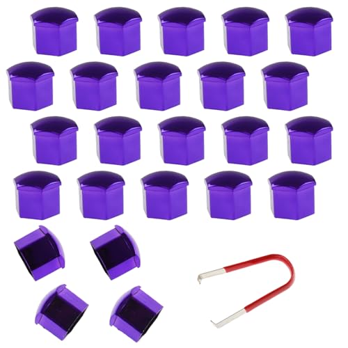 24pcs Wheel Nut Cap 21mm Wheel Bolt Nut Caps Covers,Universal Anti-Rust Car Tire Nut Caps Bolt Cover,Hexagonal Plastic Tire Bolt with Removal Tool(Purple) - size: 21mm-Purple