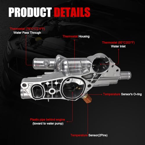 Aluminum Engine Coolant Thermostat Housing Assembly w/Sensor Compatible with Hyundai Sonata 2009-2010 & Kia Optima 2009-2010, Rondo 2009-2010, 2.4L, Replaces for 256002G600 86236 TA1089 - size: 256002G600