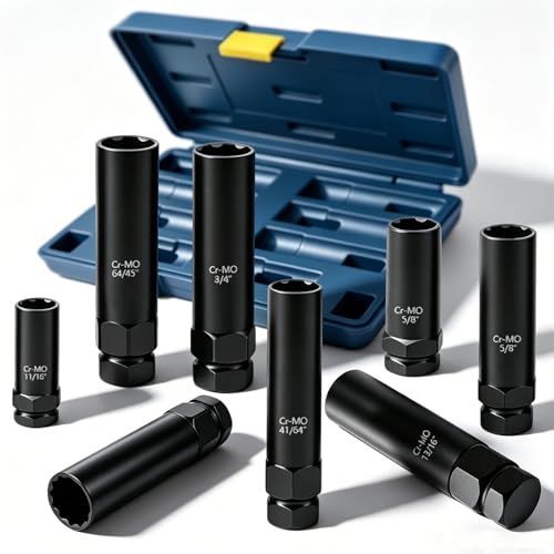 8 Piece Spline Lug Nut Socket Set, SAE & Metric Wheel Lock Removal Kit for Removing Spline and Hex Style Aftermarket Lug Nuts