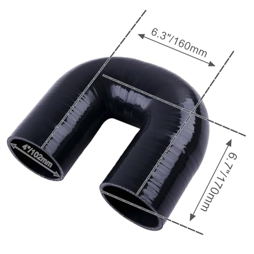 180 Degree Coupler U Bend Shape Elbow Silicone Hose Pipe ID 4"(102mm) Thicknesses 4-ply(5.4mm) Reinforced for engine turbo Air intake boots coupling intercooler throttle body Industrial tube - size: ID102