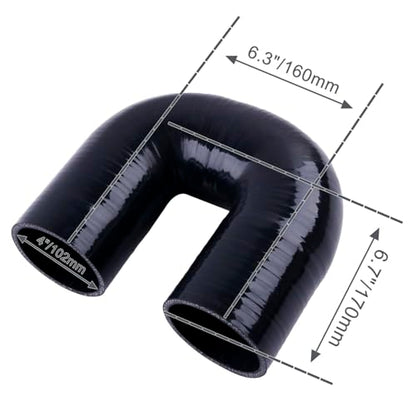 180 Degree Coupler U Bend Shape Elbow Silicone Hose Pipe ID 4"(102mm) Thicknesses 4-ply(5.4mm) Reinforced for engine turbo Air intake boots coupling intercooler throttle body Industrial tube - size: ID102