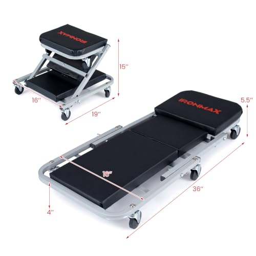 IRONMAX 36" Folding Z Mechanic Creeper, 6 Swivel Wheels, 330 LBS Capacity - size: 36 Inch