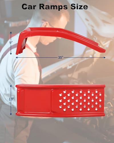 GarveeTech Heavy Duty Car Ramps Set 8000 LBS Auto Ramp Solid Steel Ramps, Pack of 2, Max Lift Height 8 inch (Red, Product Size 34.7" L x 11" W x 9" H)