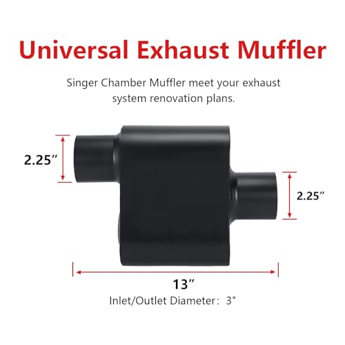 Muffler Single Chamber 2.25 Universal Mufflers Performance Muffler 2.25 inch exhaust replacement,Aggressive Deeo Sound,Black(2.25" offset in/center out/overall 13") - size: 2.25" offset in | 2.25" center out | overall 13", style: Offset in | Center out