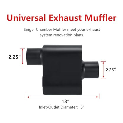 Muffler Single Chamber 2.25 Universal Mufflers Performance Muffler 2.25 inch exhaust replacement,Aggressive Deeo Sound,Black(2.25" offset in/center out/overall 13") - size: 2.25" offset in | 2.25" center out | overall 13", style: Offset in | Center out