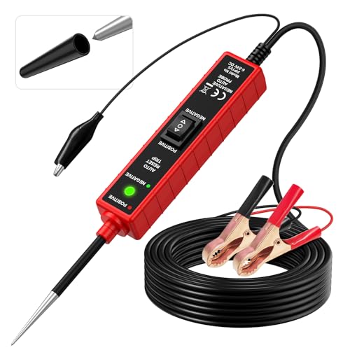 Power Circuit Probe Tester, 6-24V DC Automotive Test Light 12 Volt with 13 ft Leads Circuit Tester Breake Finder for Continuity Testing for Car SUV Truck - color: Red-B