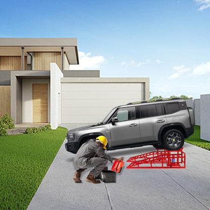 5T 11000lbs 2-Pack Hydraulic Car Ramps,Hydraulic Vehicle Ramps Assemble Easily,Automotive Ramps for Oil Changes,Low Profile Car Ramp for Home Garage, Auto Garage Repair. - color: Red