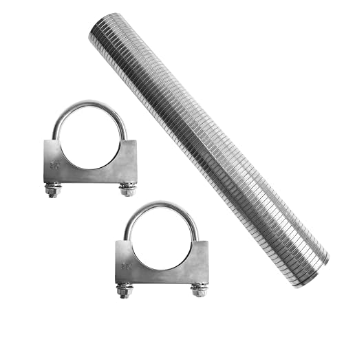 2.25" [2 1/4"] ID x 16.5" Length Universal T304 stainless steel Exhaust Flex Pipe with 2x Metal Steel U Bolt Clamps - size: 2.25'' x 16.5''+ 2 x U Bolt
