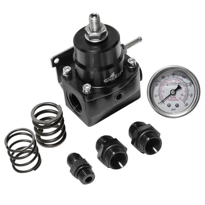 Fuel Pressure Regulator Kit - Includes 1 Fuel Pressure Regulator, 2 OR8-AN8 Fittings, 1 OR6-AN6 Fitting, 1 AN8 End Cap, and 2 Springs for Enhanced Performance