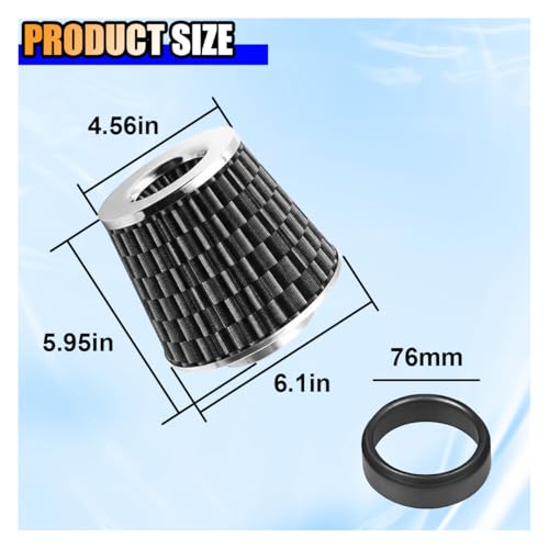 LAINLOY Universal Clamp-On Air Intake Filter for Cars, 76MM, CarbonFiber - color: 76MM/CarbonFiber