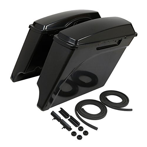 TCMT Unpainted 5" Stretched Extended Hard Saddlebags Fit For Harley Touring Models CVO Road Glide Road King Street Glide Electra Glide Ultra Classic 1994-2013 - color: Unpainted Black(No Latches)