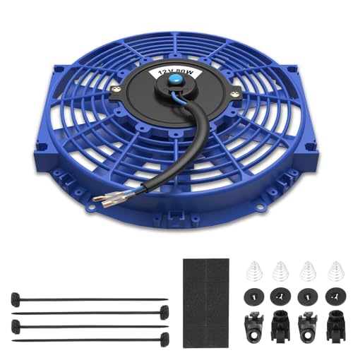 Auto Dynasty 10" Universal 12V Electric Radiator Cooling Fan Kit, Blue - color: Blue, size: 10 Inch Diameter