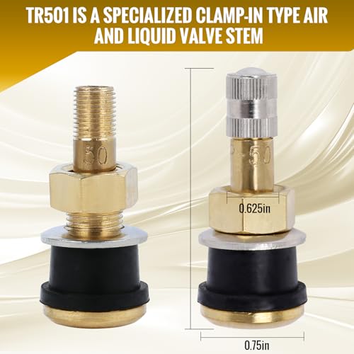 10 Piece TR501 Brass Valve Stems for Commercial Vehicles. Fits 0.748" Valve Hole Dia, Length 1.65'', Brass Colour - size: TR501 10pcs