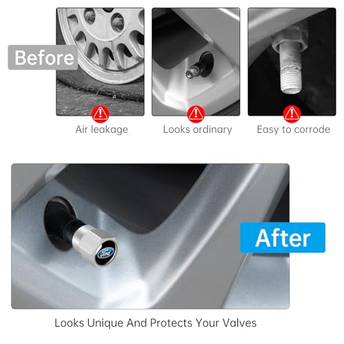 Tire Valve Stem Caps Cover for Ford Accessories 4-Pack Silver - color: Silver-02