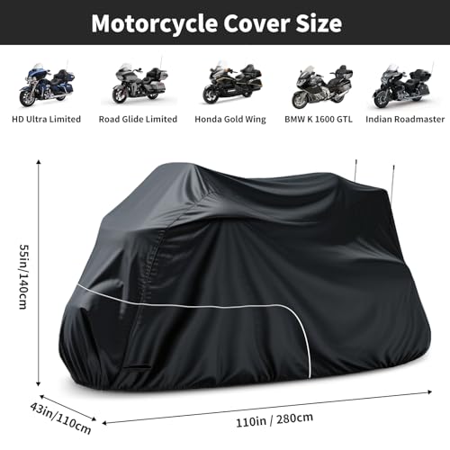 Motorcycle Cover Heavy Duty 300D Waterproof for Touring Ultra - color: Black