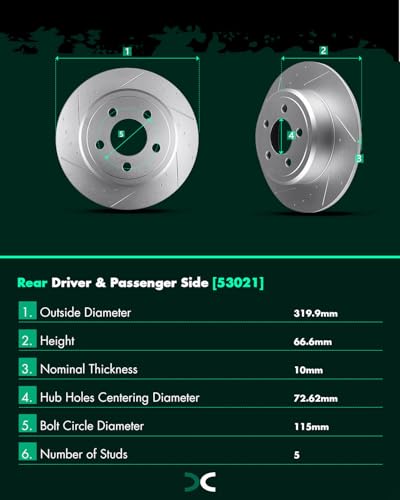 SCITOO Rear Brake Kits Drill & Slotted Brakes Rotor Brakes Pads:D1057;53021 - size: Rear 53021 + D1057 [2+4PCS]
