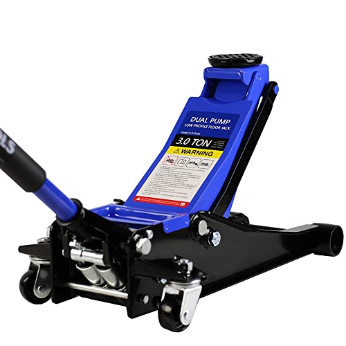 3T Low Profile Steel Floor Jack, 6600 lb, Dual Pump, 3.3"-18.5" Lift, Blue - size: 3T Dual Pump 3.3"-18.5"