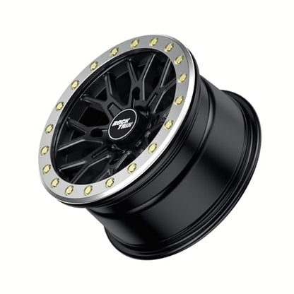 RockTrix RT104BL 15x7 Beadlock ATV UTV Wheel 4x156 4+3 Offset Black - 1pc - size: 15x7 (4+3)