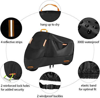 SECELES Scooter Cover Heavy Duty fits up to 74 inch Motorbike - color: Black, size: L (74" x 37" x 43")