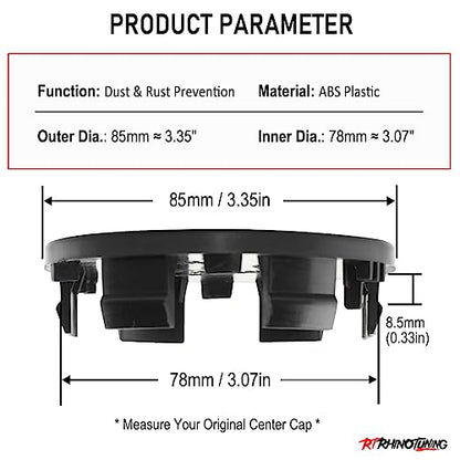 85mm(3.35in)/78mm(3.07in) Black Car Wheel Center Hub Caps Set of 4 for Titan(2004-2012) Armada(2004-2012) #40342-7S500 - color: Black