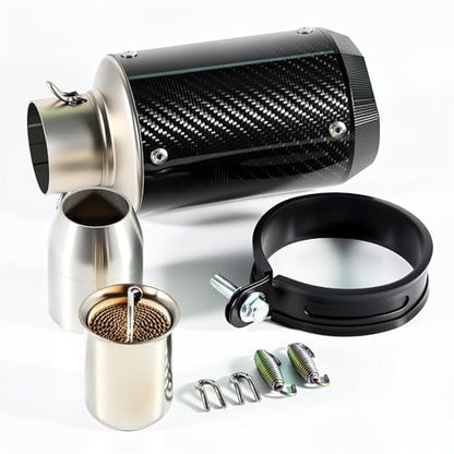 Motorcycle Exhaust, Slip-on Motorcycle Muffler, Carbon Fiber Slip on Exhaust Muffler, Fit for Z900 GSXR750 CBR650 and more, with Complete Accessories, Black