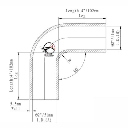 2 Inch / 51mm 90 Degree Silicone Elbow Hose – Extended Leg Design, True 102mm Length, 5.5mm Thickness – High Temp 4-Ply Black Coupler for Turbo, Intake, Radiator Pipe - size: 2 Inch / 51mm