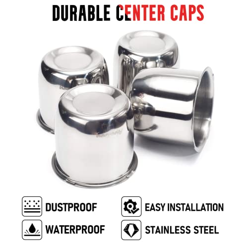 RTrhinotuning Stainless Steel Push Through Center Caps 3.31" for Trailer Truck Rv Wheel Rims Chrome Trailer Hub Cap 2.91" Hight 4 PCS Wheel Center Caps - color: Chrome, size: 3.31" Center Hole, 2.91" Height