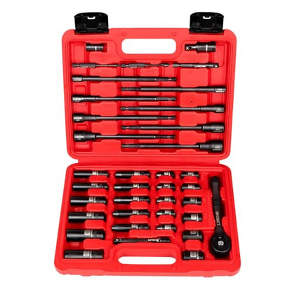 LLNDEI 1/4" Drive Socket Set & Nut Driver Set with Ratchet 38Pcs SAE 5/32" - size: 38PCS SAE