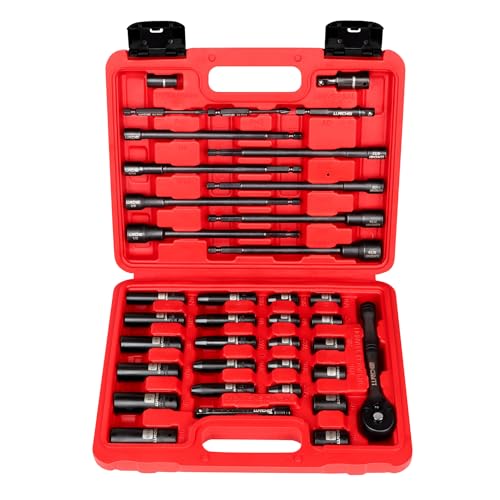 LLNDEI 1/4" Drive Socket Set & Nut Driver Set with Ratchet 38Pcs SAE 5/32" - size: 38PCS SAE
