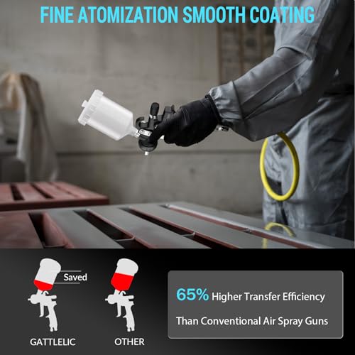 [Upgraded Version] HVLP Air Spray Gun Premium Kit with 1.3/1.5/1.7mm Nozzles, Air Spray Paint Gun with 600cc Capacity Cup & Air Regulator Paint Gun Sprayer for House Painting, Car, Furniture, Fenc - color: Upgraded Version - Black