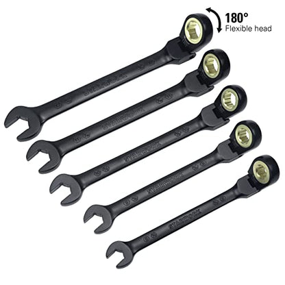 STARWORK TRUE MECHANIC™ 5-Piece 2-in-1 Flex-Head Ratcheting Wrench Set with Rolling Pouch, 120-Tooth, SAE&Metric - size: 5Pc. 120T Flexible