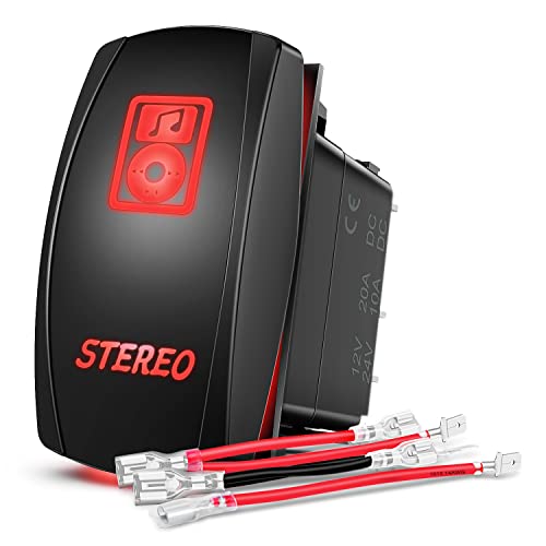 Nilight 5Pin Stereo Rocker Switch Laser Etched Toggle SPST - color: Red, size: STEREO