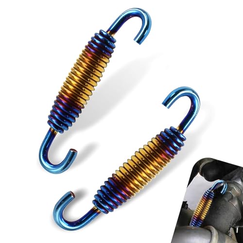 2 PCS Motorcycle Exhaust Muffler Springs, 1.57" - 2.36" Retractable Exhaust Pipe Spring with Hook, Vibration-damping Muffler Hardware, for Motorcycles Scooters ATVs (Multicolored Blue) - color: Multicolored Blue