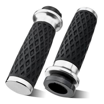 Chrome 1" Silicone Cable Throttle Grips with End Cap for Harley - color: Chrome