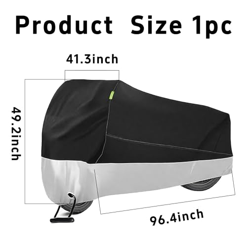 One Waterproof Motorcycle Cover, Heavy Duty Outdoor Motorbike Cover with Lock-Holes, Rain Protection, Fits up to Electric Bicycle & Motorcycles, All Season(245x105x125CM) - size: XXL (245x105x125CM)