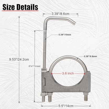 Stainless Steel 3.5" 3-1/2 Inch Exhaust Clamp with Hanger Rod - size: 3.5 Inch