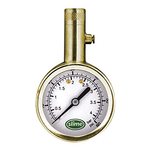 Slime 20459 Tire Pressure Gauge, Dial, Analogue, Brass Tire Gauge (5-60 psi) - size: Standard, style: Analogue