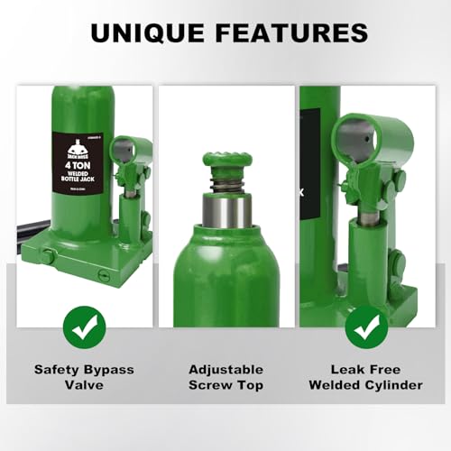 Jack Boss Bottle Jack 4 Ton (8,000 LBs) Hydraulic Car Jack, Fit for Auto Truck Repair and House Lift, Green - color: Green, size: 4 TON